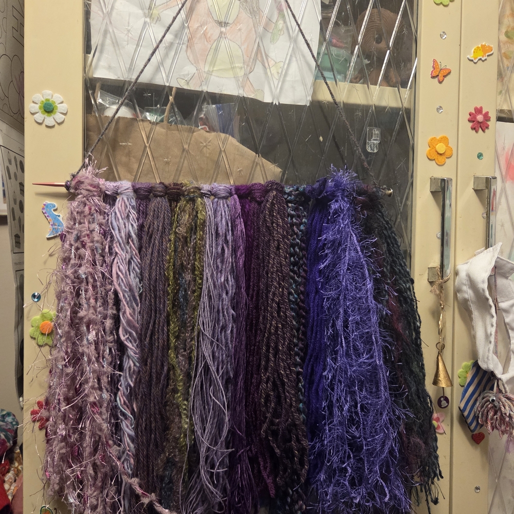 Bohemian Style Purple Tapestry Art From Upcycle Yarn Handcrafted Boho Wall Art